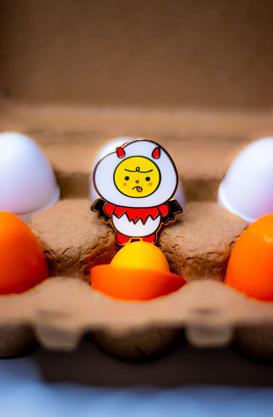 Don the Deviled Egg Pin | Lapel Pin- Badge| Cute Egg Hard Enamel Pin, Eggie, Eggs, Devil, Breakfast Pin