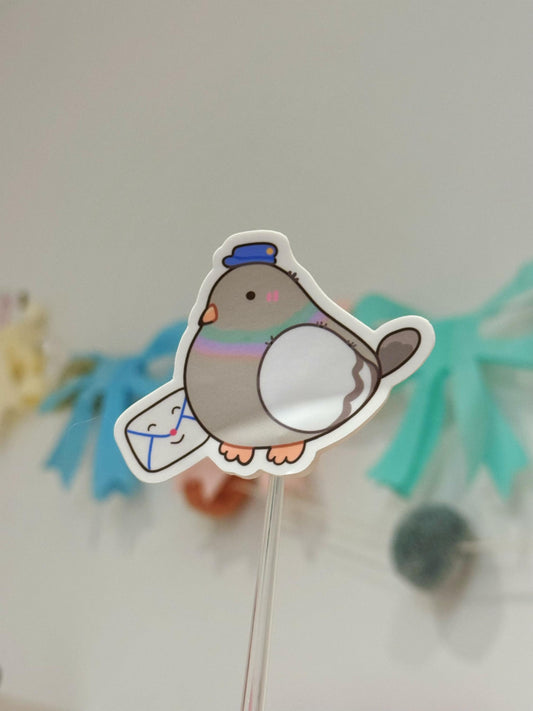 Carrier Pigeon Vinyl Sticker | NYC Kawaii Illustration | Waterproof Matte Round Chubby Cute Bird Sticker| Perfect Gift for NYC Friends
