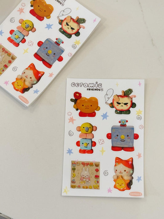 Ceramic Friends2 A6 Durable Waterproof Vinyl Sticker Sheet| Cute Little Guys Artwork| Perfect 4 Waterbottles Gifts Laptops| Animal &Friends