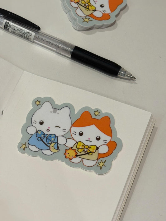 Waterproof Cute Cats Vinyl Sticker| Moon and Sun Kittens Kero & Yue| Kawaii Kitty decal gift for cat lovers| Perfect 4 waterbottles laptops