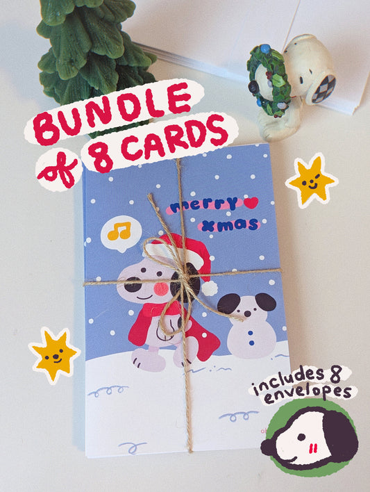 Bundle of 8 Snoopy Holiday Cards with 8 White Envelopes| Handmade Holiday Cards Gift Set| Save 65% with Bundle-Charlie Brown