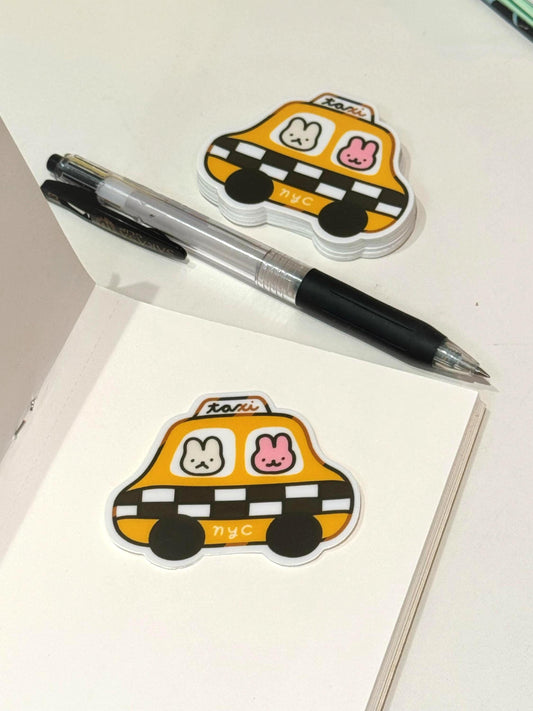 NYC Taxi Vinyl Sticker | NYC Kawaii Illustration Series| Waterproof Premium Matte Yellow Cute Chibi Car Sticker| Perfect Gift 4 NYC Friends