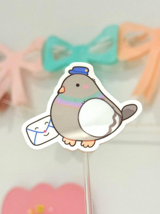 Carrier Pigeon Vinyl Sticker | NYC Kawaii Illustration | Waterproof Matte Round Chubby Cute Bird Sticker| Perfect Gift for NYC Friends