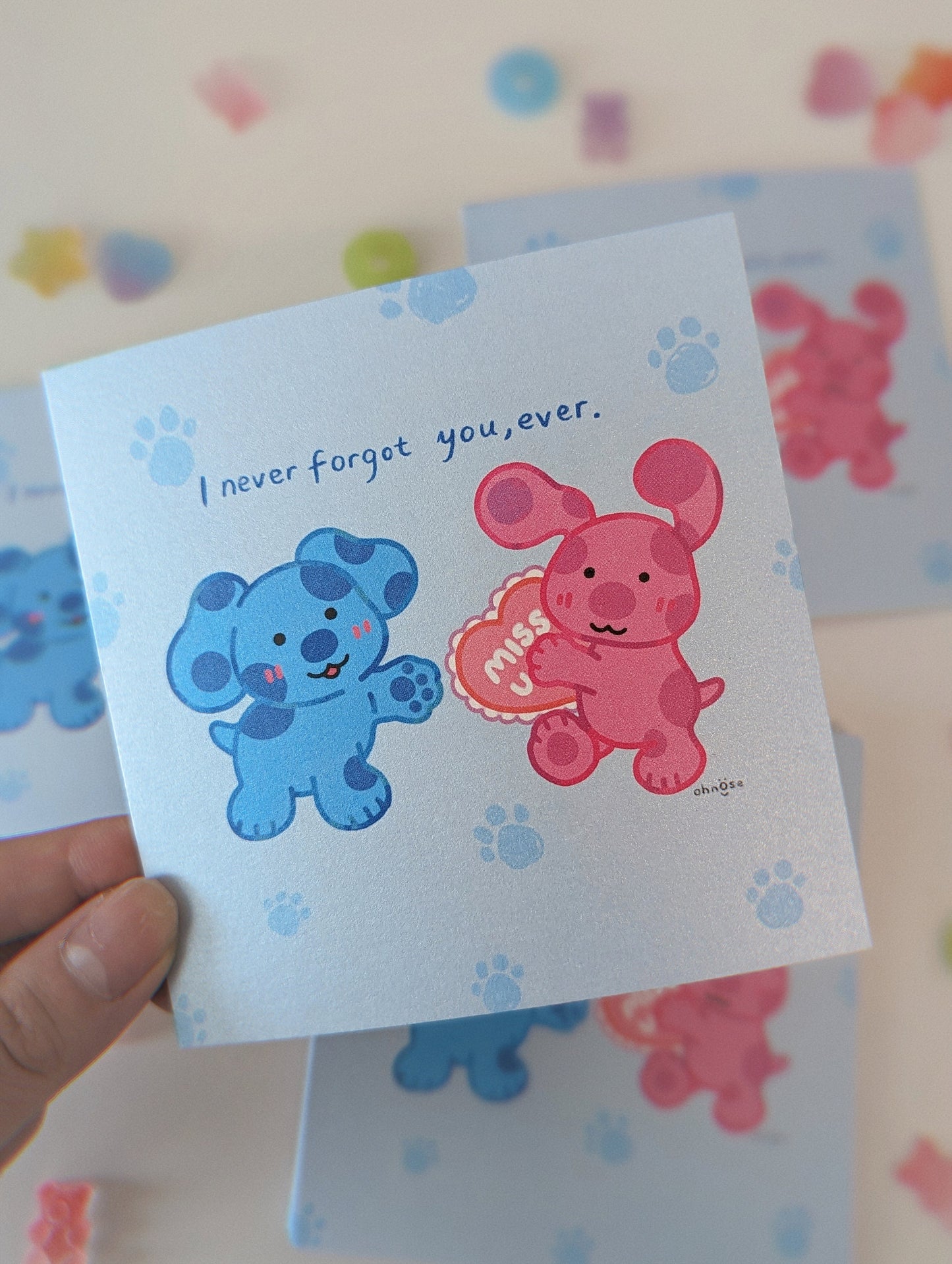 I Never Forgot You Ever- Blue's Clues 4x4" MINI Shimmer Art Print / Blue and Magenta, Steve Blues Clues, Nick Jr, Childhood Nostalgia Gift