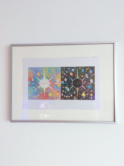 Solar Eclipse, In Totality 12x8" Pearlescent Shimmer Art Print / Moon and Sun Colorful Cosmic Phenomenons