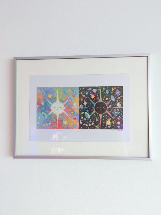 Solar Eclipse, In Totality 12x8" Pearlescent Shimmer Art Print / Moon and Sun Colorful Cosmic Phenomenons