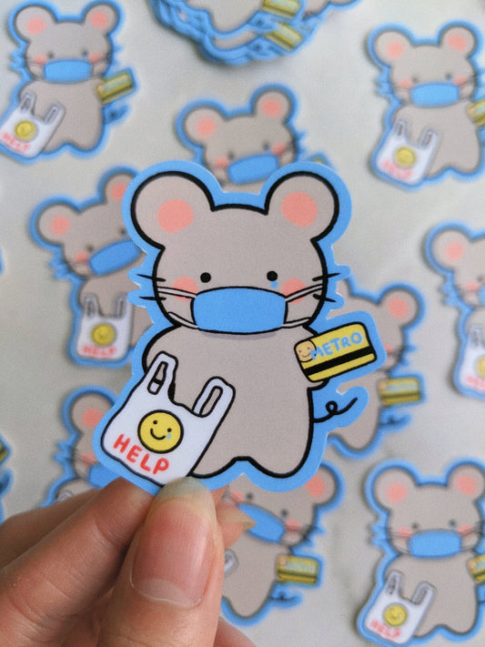 Little Apple the Rat on the Work Grind | NYC Rat, Metro Card, Help Bag, 9 to 5 corporate job | Cute Matte Weatherproof Vinyl Sticker