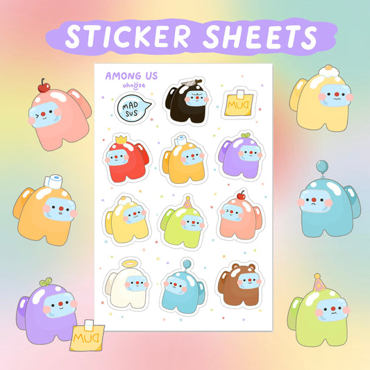 Among Us Sticker Sheet -A6 Waterproof Durable Vinyl Matte Sticker Sheet- Cute Stationery- Video Game Art Crewmate or Imposter-Mad Sus