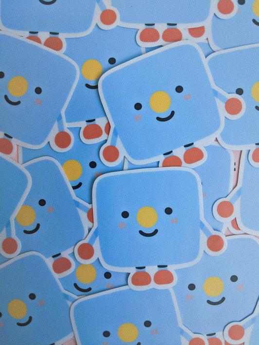 Ohn0se friend - Ell Sticker// Square with circle nose, smiley face friend, cute weatherproof glossy matte sticker