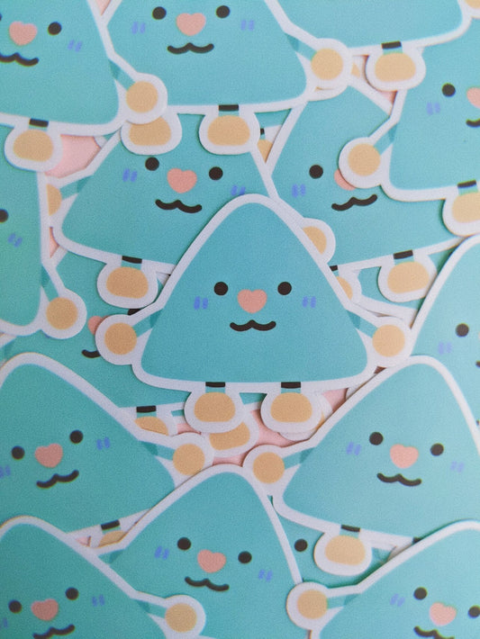 Ohn0se friend - Vi Sticker// Triangle with heart nose, smiley face friend, cute weatherproof glossy matte sticker