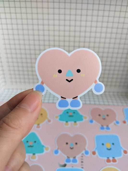 Ohn0se friend - Eva Sticker// Heart with triangle nose, smiley face friend, cute weatherproof glossy matte sticker