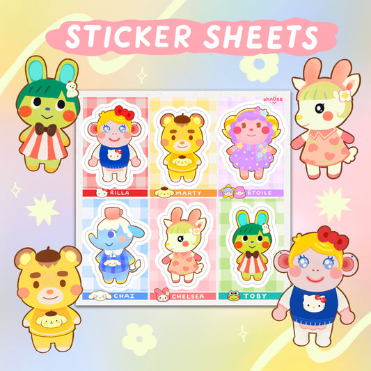 Animal Crossing San 4x4" Sticker Sheet -Durable Waterproof Vinyl- Cute ACNH New Horizons Villagers-Rilla Marty Etoile Chai Chelsea Toby