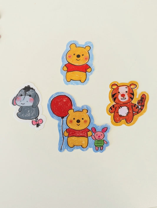 Classic Winnie the Pooh Friends Bundle--Pooh, Piglet, Eeyore, and Tigger| Bundle and Save| Crayon Illustrated Sticker| Disney kidcore|