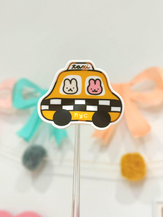 NYC Taxi Vinyl Sticker | NYC Kawaii Illustration Series| Waterproof Premium Matte Yellow Cute Chibi Car Sticker| Perfect Gift 4 NYC Friends