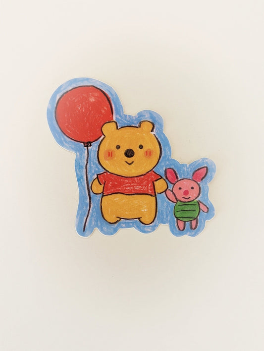Classic Winnie the Pooh and Piglet Matte Sticker| Crayon Illustrated Sticker| Disney bear