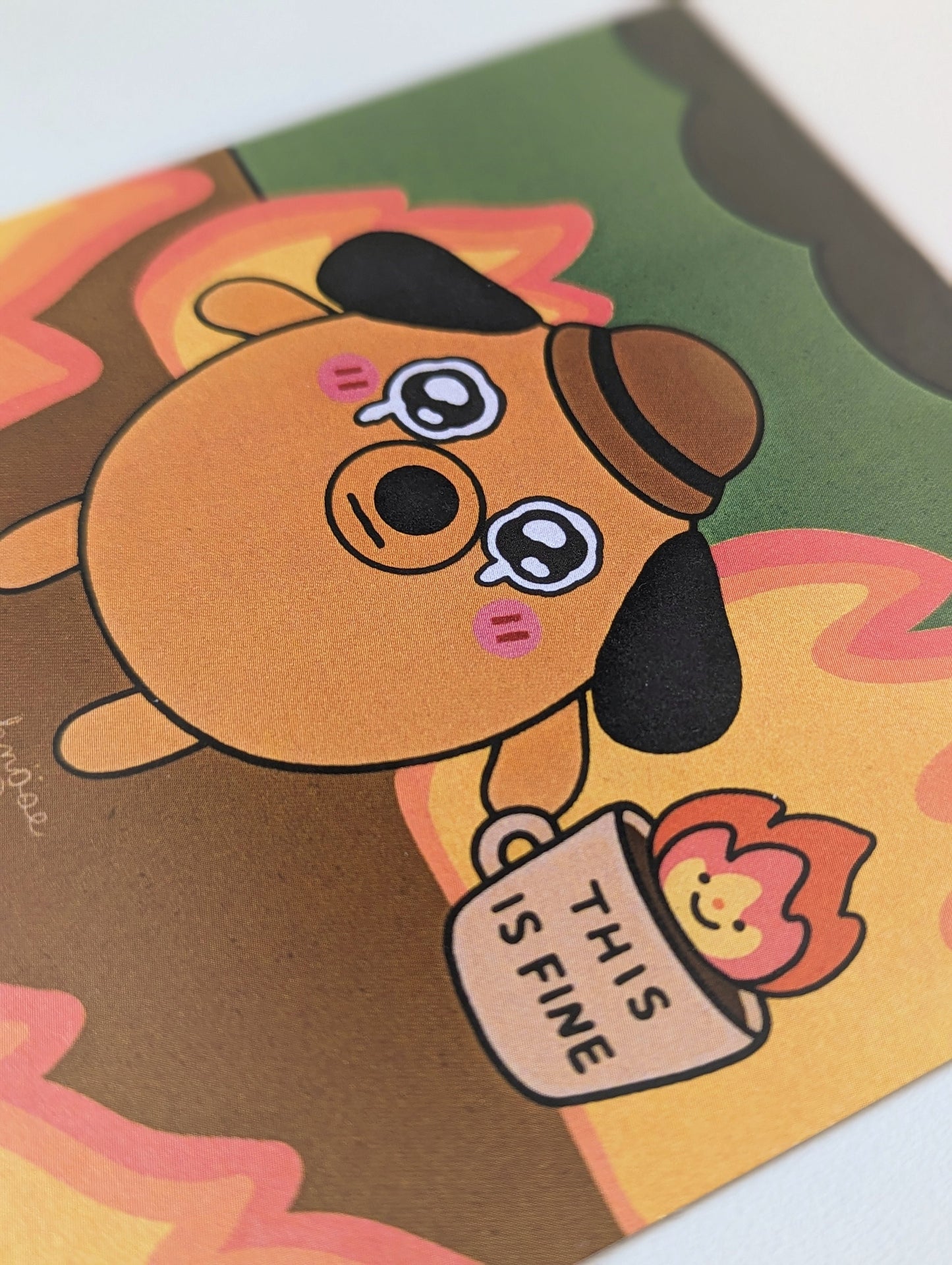 This is Fine SHIMMER 4x4 Mini Print| Meme This is Fine Dog in Burning House Decor| Funny Art Dog Print| Cute Meme