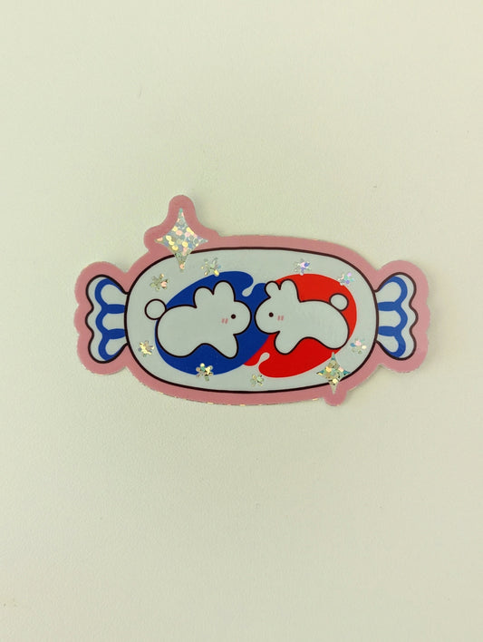White Rabbit Candy Glitter Sticker| Cute Snow Bunny Chinese Candy| Childhood Milk candies