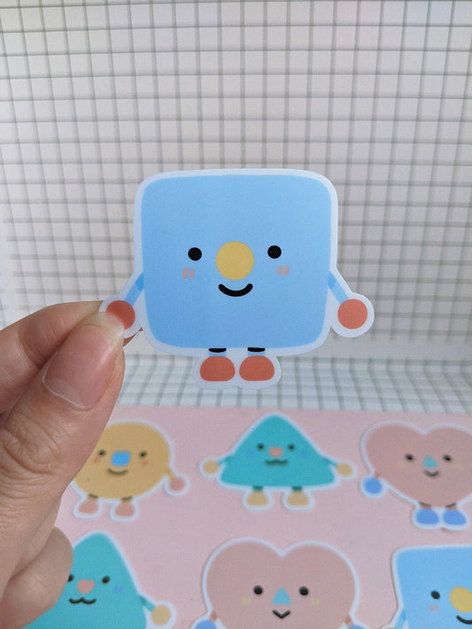 Ohn0se friend - Ell Sticker// Square with circle nose, smiley face friend, cute weatherproof glossy matte sticker